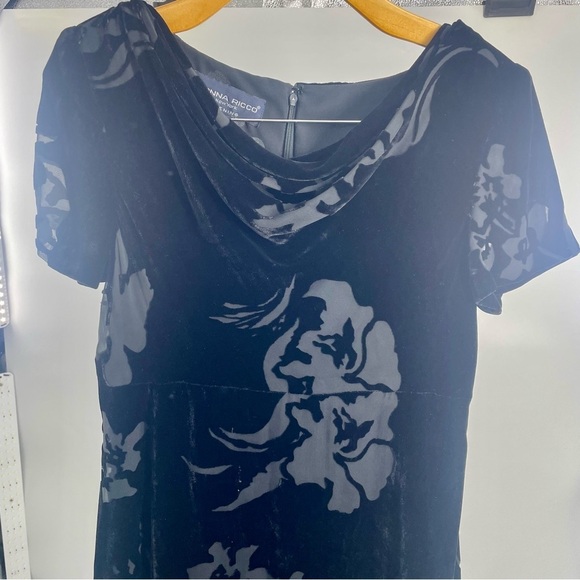 Vtg Donna Ricco Black Velvet Burnout Maxi Slip Dress Silk Size 10 Whimsygoth Y2K - Picture 2 of 14